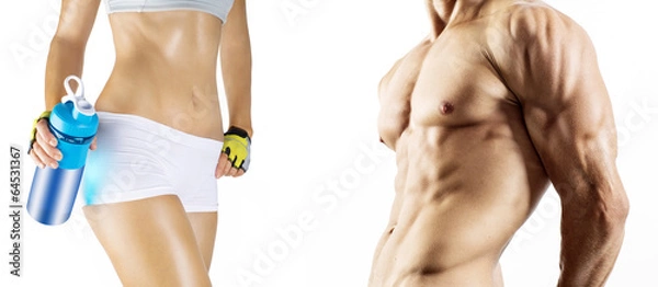 Obraz Bodybuilding. Strong man and a woman posing.