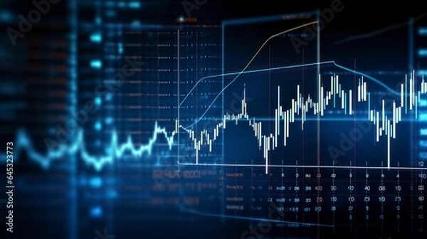 Fototapeta Graph of the stock market and trading activity.