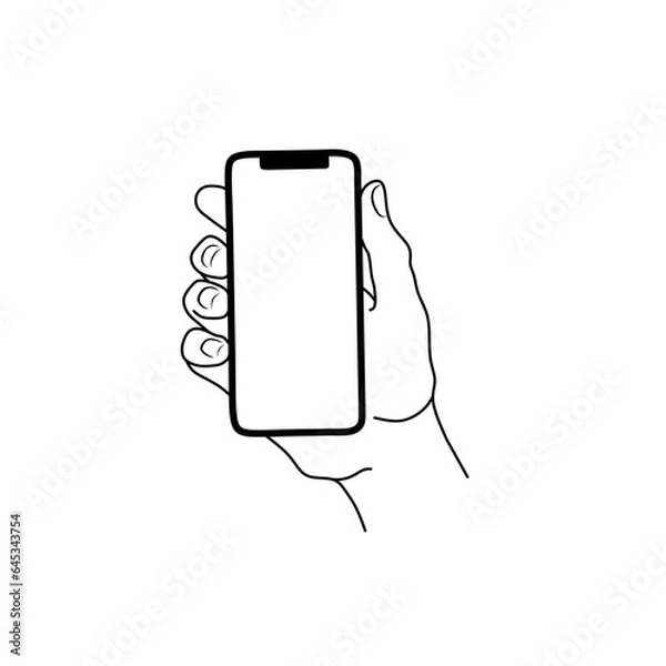 Fototapeta Hand holding mobile phone with white screen set in flat style isolated