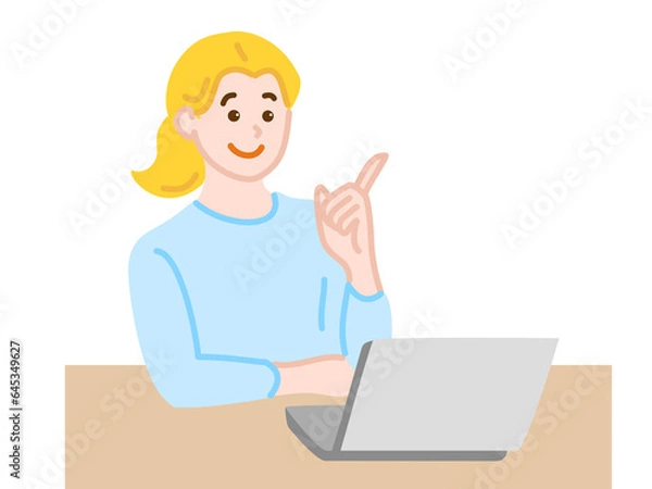 Fototapeta パソコンを操作して指差し案内をする女性　png