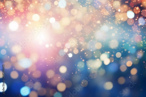 Obraz Festive abstract bokeh background. Chistmac New Year backdrop. Bokeh abstract background with bright glitter lights. Magic shiny wallpaper with golden sparkles.