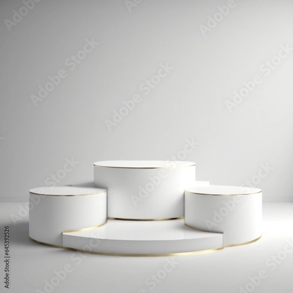 Fototapeta White gold cylinder podium pedestal product display platform with white color backgound made with Generative AI