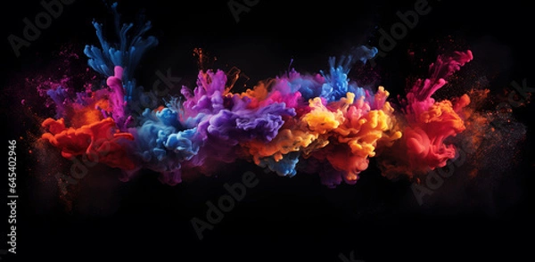 Obraz Colored cloud or smoke isolated on black. Copy space.