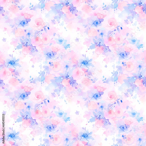 Obraz Seamless watercolor floral patterns, with flowers and foliage. Japanese abstract style. Use for wallpapers, backgrounds, packaging design, or web design