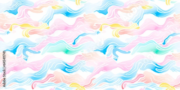 Obraz Watercolor abstract line seamless pattern. Minimalist Japanese style art background. Simple texture for wallpaper or package design