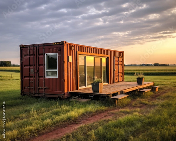 Fototapeta shipping container ADU (accessory dwelling unit), aka tiny home or in-law unit
