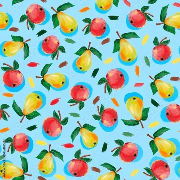 Fototapeta Seamless patterns with apples and pears