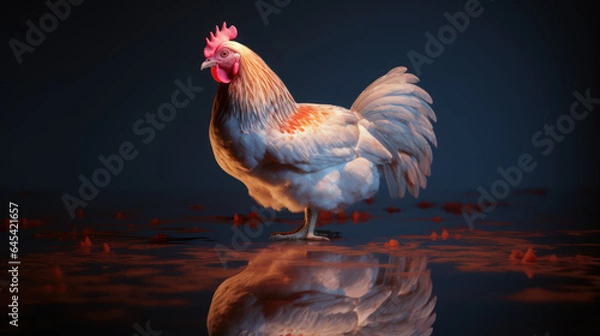 Obraz Cute Chicken animal in neon style. Chicken Rooster Neon, generative ai