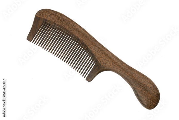 Fototapeta  brown wooden hair comb, isolate on white background