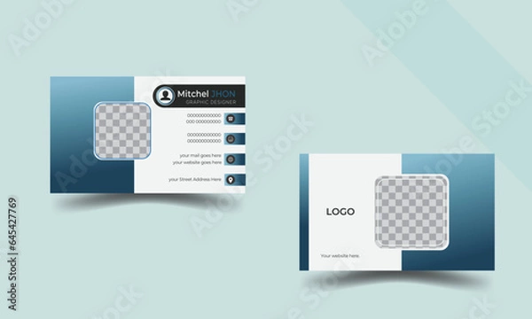 Fototapeta Blue modern creative business card and name card layout with gradient color combination.