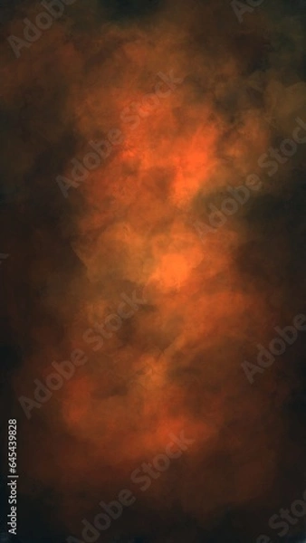 Fototapeta Vintage muslin fabric photography studio backdrop for a portrait. Dark background with embers in the middle. Horror texture wallpaper