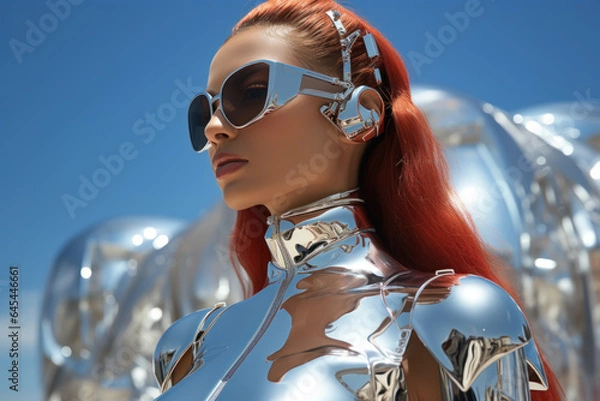 Fototapeta Futuristic Trends. Models wearing avant-garde and futuristic designs, reflecting the exploration of fashion in the realm of the future. Generative Ai.