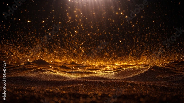 Fototapeta Elegant Dark Brown Background with Digital Signature: Golden Light Lines, Sparkling Waves, and Deep Depths, Creating a Captivating Visual.