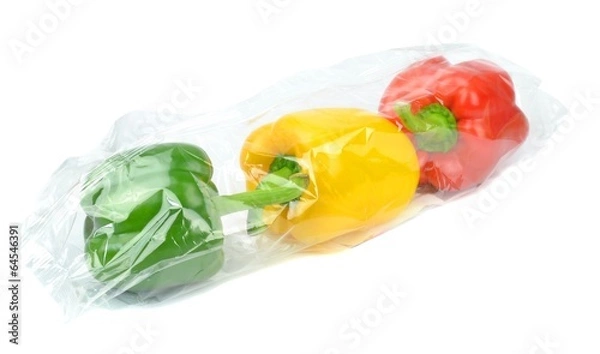 Obraz Fresh prepacked paprika peppers sealed in a cellophane bag