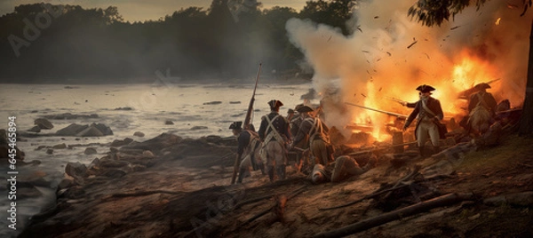 Fototapeta Battlefield Drama Historic Conflict at Its Peak: The Siege of Yorktown's Battle Scene with Explosive Action and Tensions