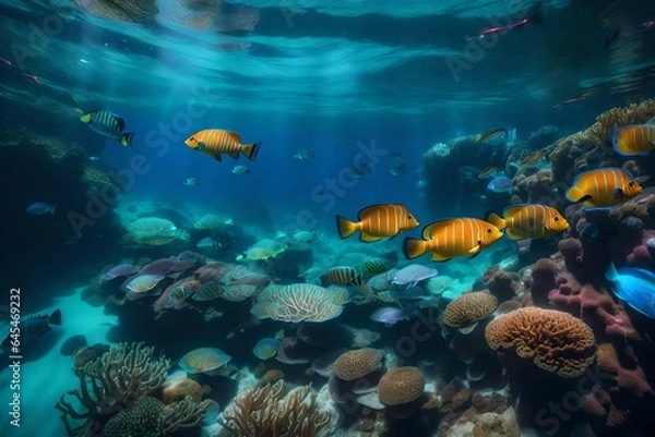 Obraz coral reef and fish Generated Ai