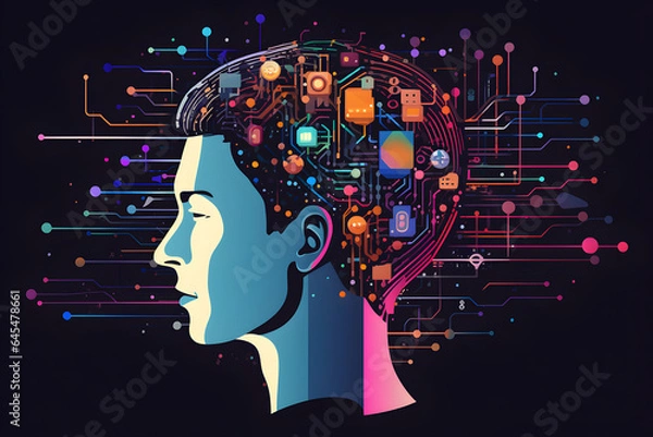 Fototapeta Artificial Intelligence AI in Business and SaaS Technology Solutions Banner showing brain and neural network. Generative AI.