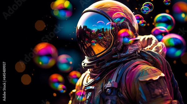 Obraz AI-Generated Astronaut Exploring Vibrant Cosmic Landscape: A Surreal Pop Art Odyssey