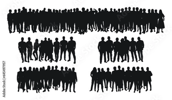Fototapeta Image of crowd silhouette, group of people. Workers, audience, crowded, corporate, working, teamwork