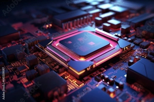 Fototapeta  electronic circuit board with processor 