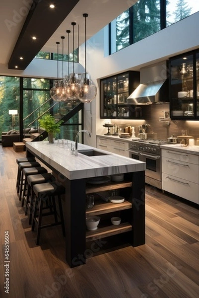 Fototapeta Sleek and minimalistic kitchen design. Generative AI