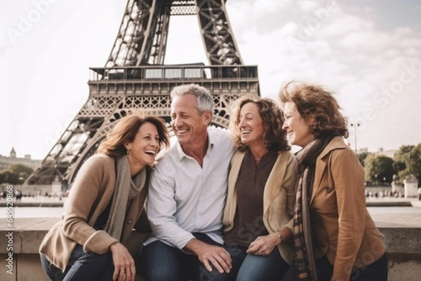 Obraz Lifestyle portrait photography of a satisfied man in his 50s that is with the family against the Eiffel Tower in Paris France