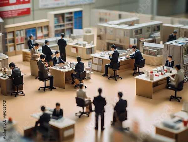 Obraz 働くビジネスマンのジオラマ模型