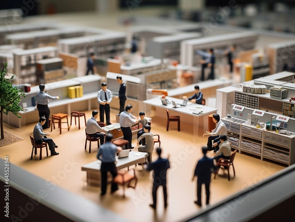 Obraz 働くビジネスマンのジオラマ模型