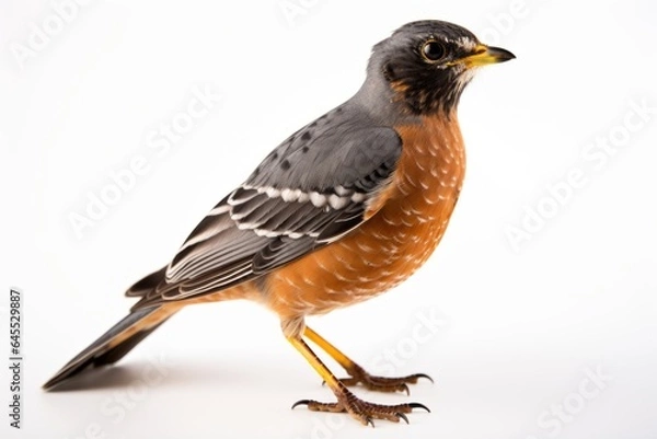 Fototapeta Close-up studio portrait of American Robin Turdus migratorius. Blank for design