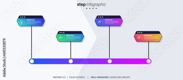 Fototapeta Infographic timeline report template element design 4 step, infochart planning