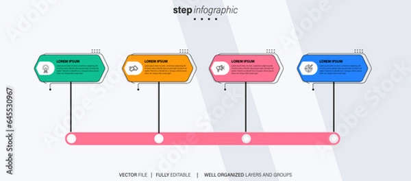 Fototapeta Timeline infographic template, Business concept with 4 options, Vector illustration.