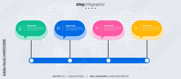 Fototapeta Modern box line infographic template with 4 steps. Business circle template with options for brochure, diagram, workflow, timeline, web design. Vector