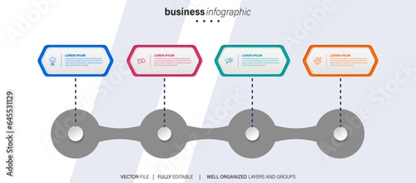 Fototapeta Timeline infographic design with circle for business template. Vector 4 steps.