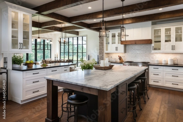 Obraz A Cozy Modern Farmhouse Kitchen with Rustic Charm and Contemporary Elegance