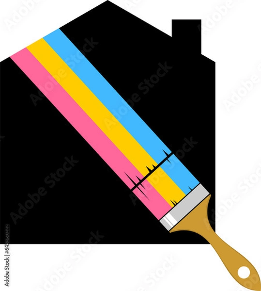 Obraz Silhouette house with paint brush