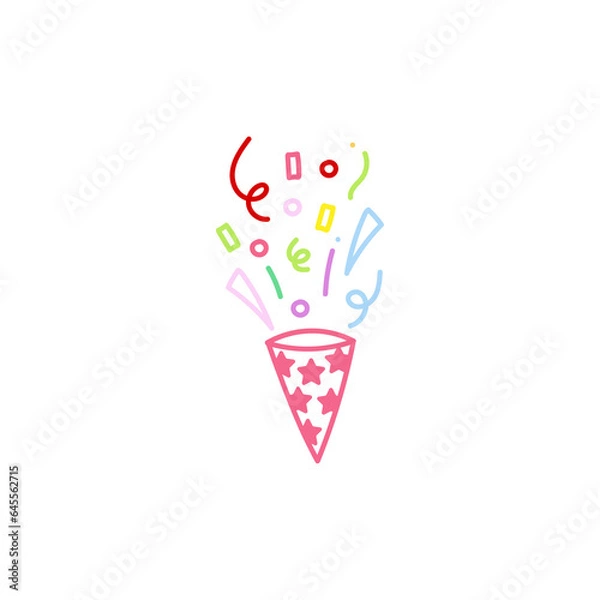 Fototapeta cute party popper isolated confetti explosion firecrackers celebration vector drawing illustration hand drawn style
