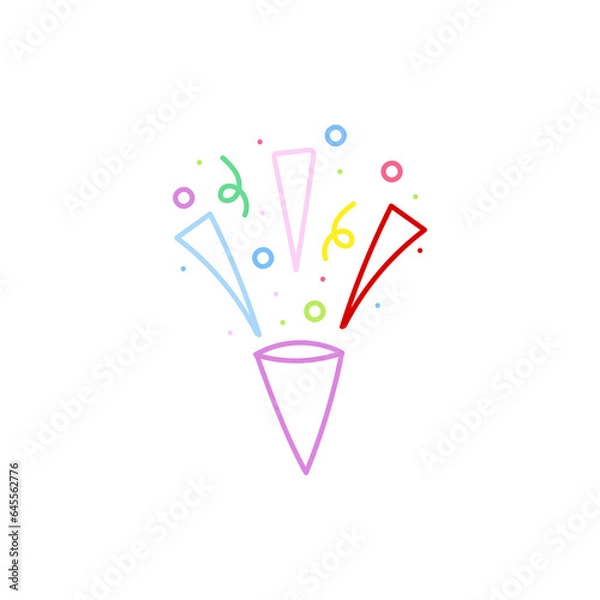 Fototapeta cute party popper isolated confetti explosion firecrackers celebration vector drawing illustration hand drawn style