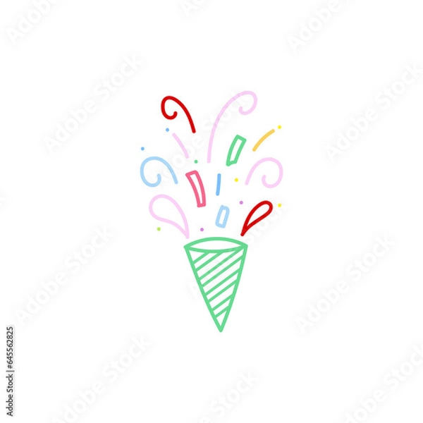 Fototapeta cute party popper isolated confetti explosion firecrackers celebration vector drawing illustration hand drawn style