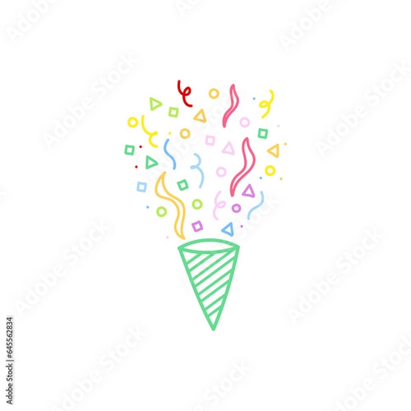 Fototapeta cute party popper isolated confetti explosion firecrackers celebration vector drawing illustration hand drawn style