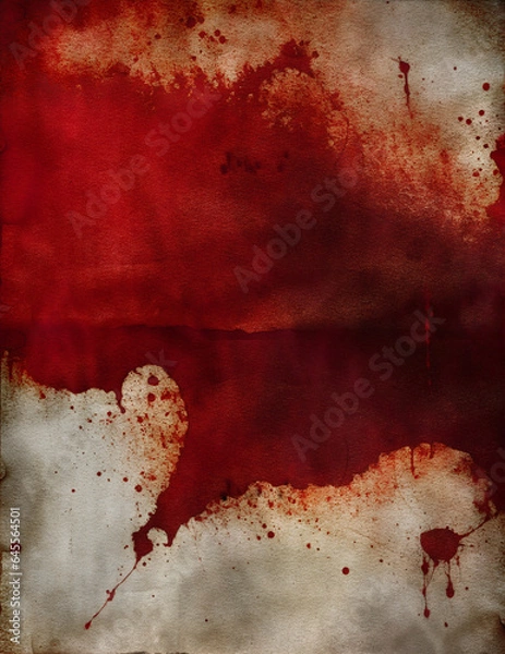 Obraz red bleeding ink, watercolor painting splash art,  old grunge rustic paper,  canvas texture,  horror scary halloween background