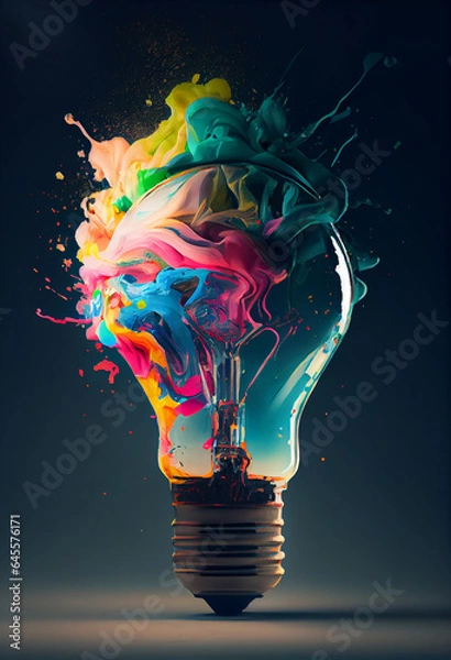 Obraz Creative light bulb abstract on glowing blue background ,generative AI