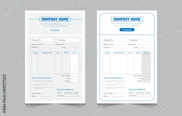 Fototapeta Set of cash memo template with a4 size, business payment invoice design, vector illustration eps 10