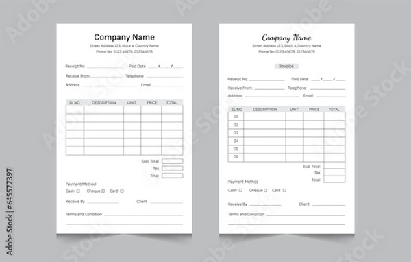 Obraz Set of cash memo template with a4 size, business payment invoice design, vector illustration eps 10