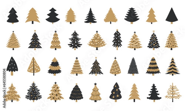 Fototapeta Set of different Christmas trees. Flat style.