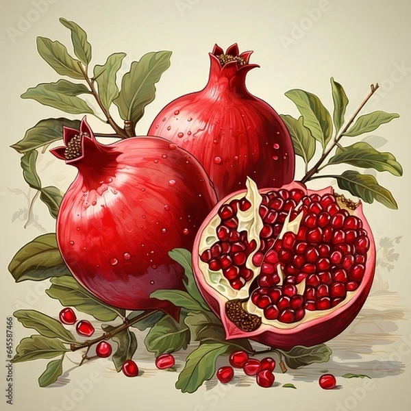 Obraz Pomegranate illustration on a white backdrop, Generative AI