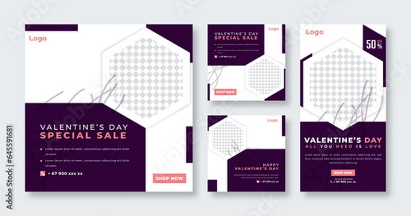 Fototapeta Valentine's Sale Social Media Post for Online Marketing Promotion Banner, Story and Web Internet Ads Flyer