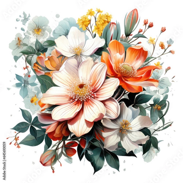 Fototapeta Watercolor flower T-shirt Design, a garden of emotions, each flower representing a different feeling, Generative Ai