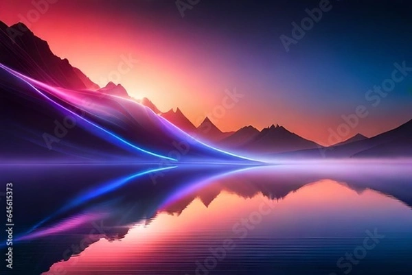 Fototapeta Light neon effect, energy waves on a dark abstract background generated Ai