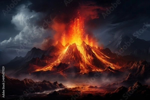 Fototapeta Volcanic eruption. 3D rendering illustration.