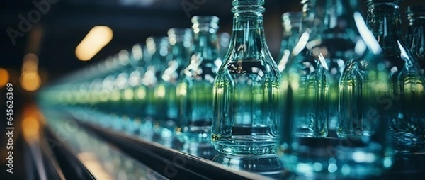 Fototapeta process of packaging bottles in factory